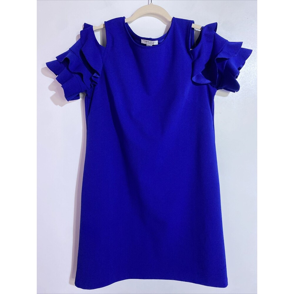 London Style Collection Dress 10 Royal Blue Cold Shoulder Shift Office‎ Cocktail